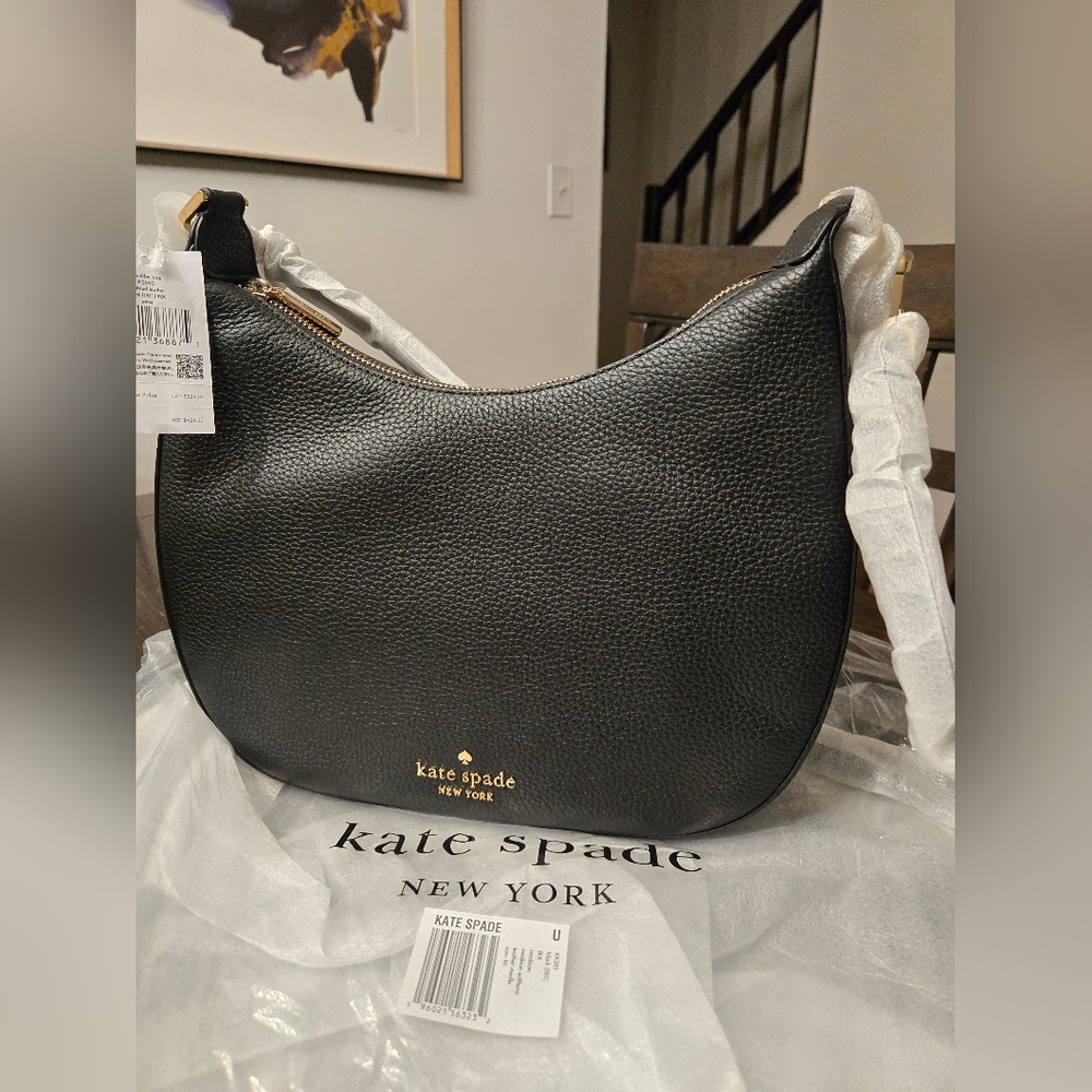 Kate Spade Janie Black Pebbled Leather Shoulder Bag Crossbody Purse Hobo KE660 - Picture 5 of 11
